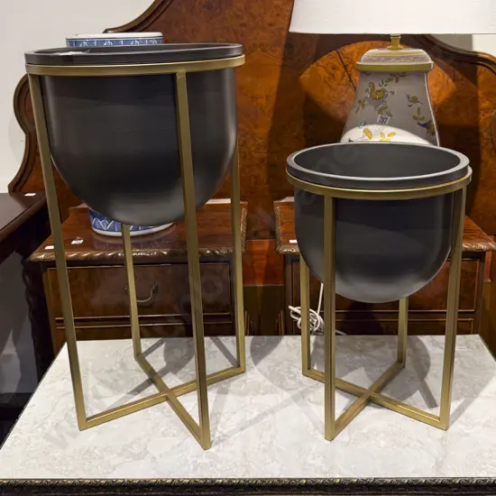 Graduated Pair of Modern Planters with Stands