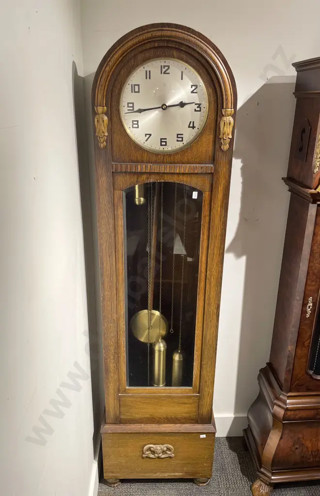 Art Deco Oak Longcase Clock Image 1++