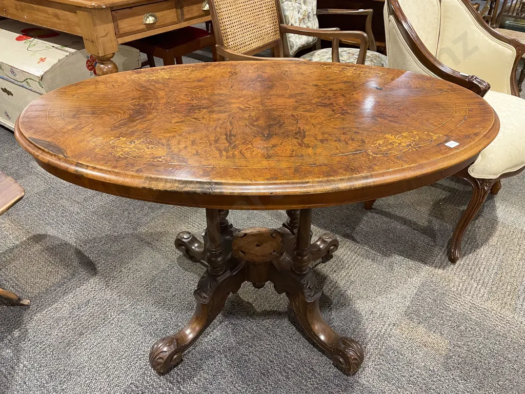 Victorian Burr Walnut & Inlaid Loo Table Image 1++