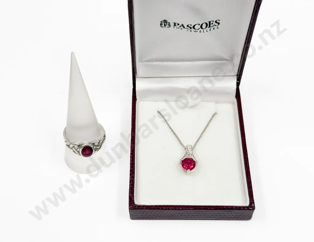 Sterling Silver Single Gemstone and Diamond Paste Pendant on Neck Chain and Ring Image 1++