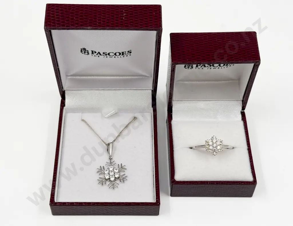 Sterling Silver and Cubic Zirconia Snowflake Pendant and Matching Ring Image 1++