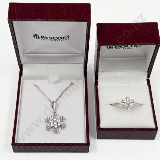Sterling Silver and Cubic Zirconia Snowflake Pendant and Matching Ring