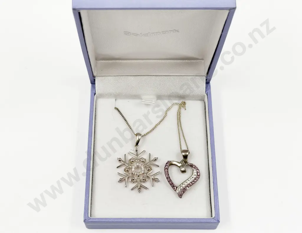 Sterling Silver and Cubic Zirconia Snowflake and Heart Pendants on Neck Chain Image 1++