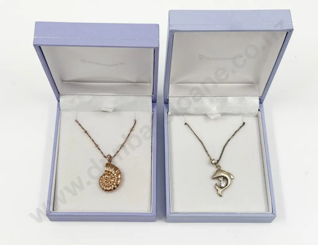 Sterling Silver Fossil and Dolphin Pendants on Neck Chain Image 1++