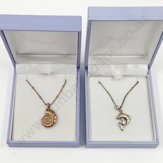 Sterling Silver Fossil and Dolphin Pendants on Neck Chain