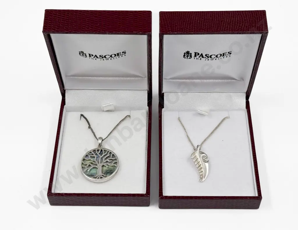 Sterling Silver Paua' Tree of Life' Pendant and Fern Pendant on Neck Chain Image 1++