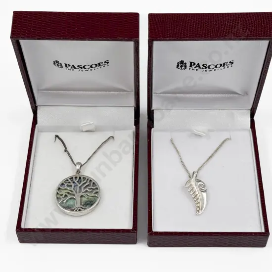 Sterling Silver Paua' Tree of Life' Pendant and Fern Pendant on Neck Chain