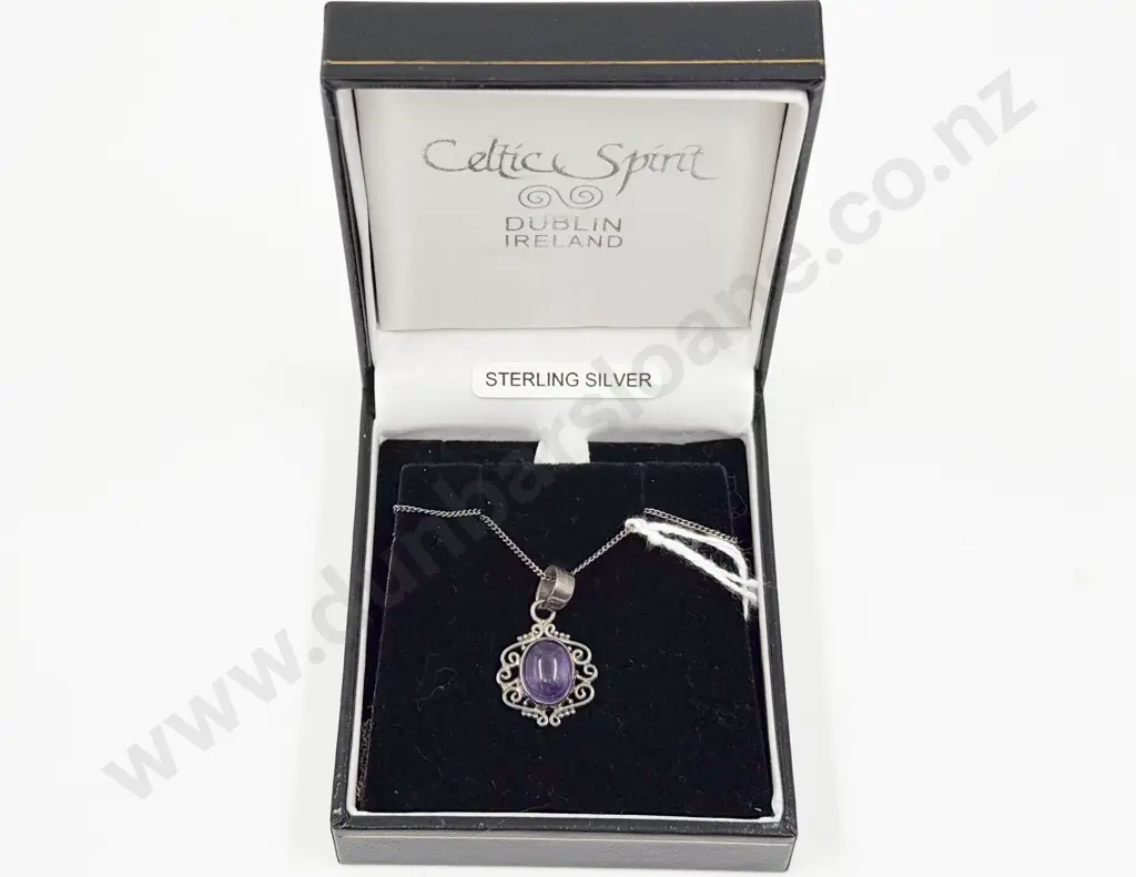Sterling Silver Single Stone Amethyst Pendant on Neck Chain Image 1++