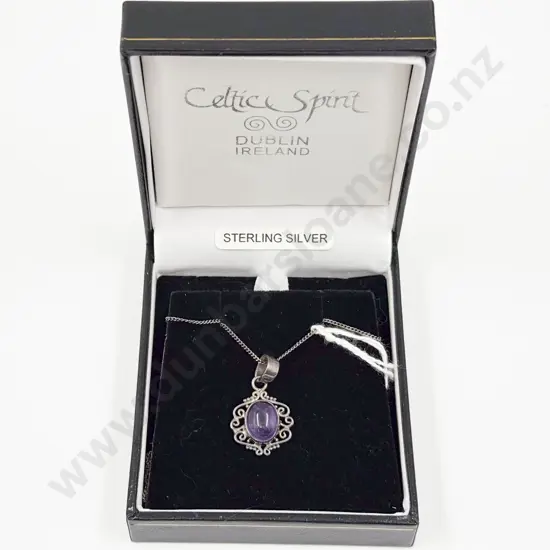 Sterling Silver Single Stone Amethyst Pendant on Neck Chain