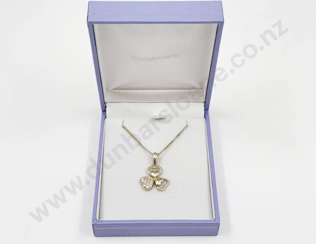 Sterling Silver and Cubic Zirconia Three Leaf Clover Pendant on Neck Chain Image 1++