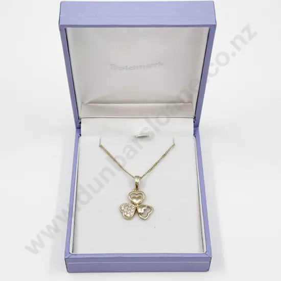 Sterling Silver and Cubic Zirconia Three Leaf Clover Pendant on Neck Chain