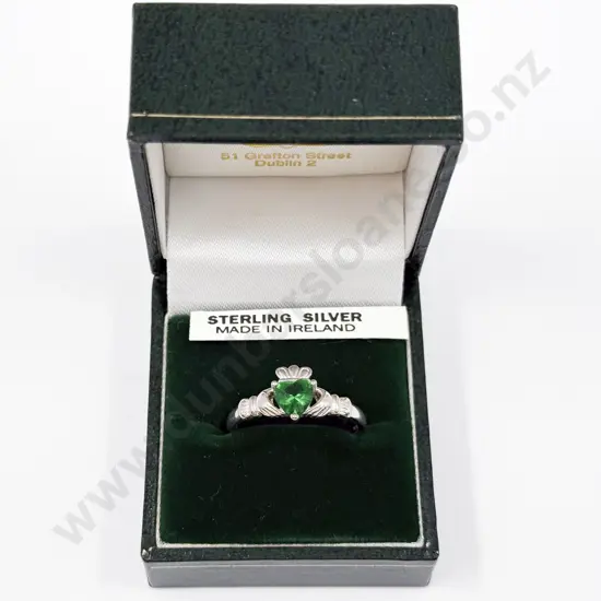 Sterling Silver Single Green Stone Claddagh Ring