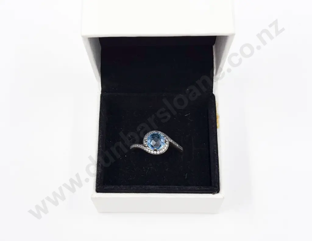 Pandora Sterling Silver Single Blue Crystal Ring Image 1++