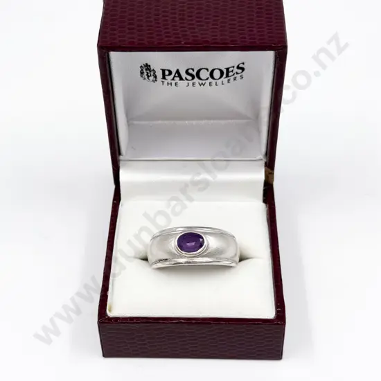 Sterling Silver Single Stone Amethyst Band Ring