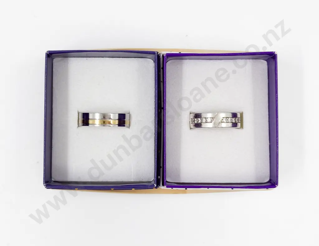 Sterling Silver and Cubic Zirconia Band Ring with Stainless Steel Band Ring Image 1++