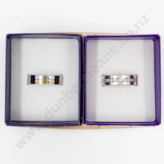 Sterling Silver and Cubic Zirconia Band Ring with Stainless Steel Band Ring