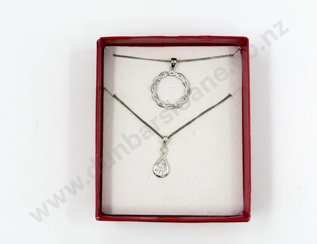Two Sterling Silver and Cubic Zirconia Pendants on Neck Chain Image 1++