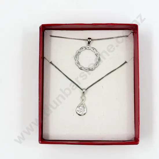 Two Sterling Silver and Cubic Zirconia Pendants on Neck Chain