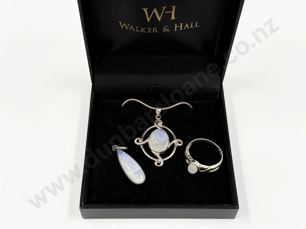 Two Sterling Silver Moonstone Pendants and Ring Image 1++