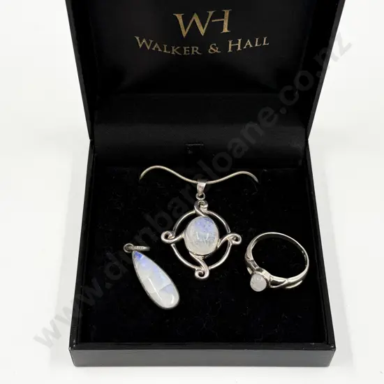 Two Sterling Silver Moonstone Pendants and Ring