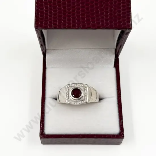 Sterling Silver Garnet and Cubic Zirconia Signet Ring