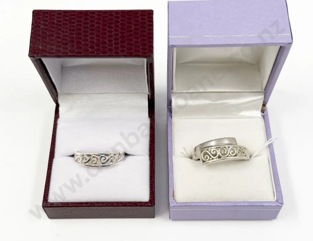 Two Sterling Silver Scroll Band Rings Image 1++