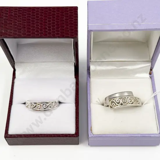 Two Sterling Silver Scroll Band Rings