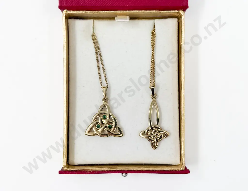 Sol D'Or (Irish) Two Gold Plated Celtic Knot Pendants on Neck Chain Image 1++