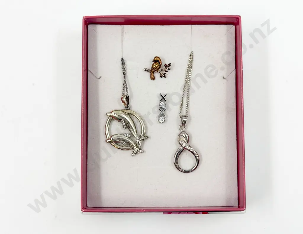 Sterling Silver Circular Dolphin Pendant with Three Other Pendants Image 1++