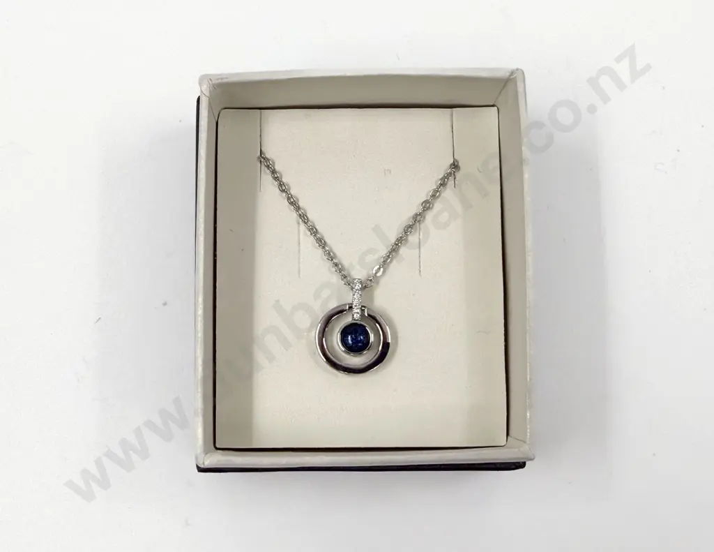 Newgrange Sterling Silver Blue Stone and Diamante Pendant on Chain Image 1++