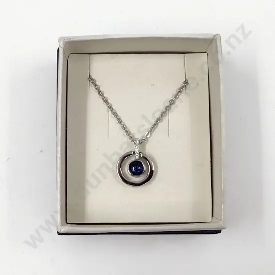 Newgrange Sterling Silver Blue Stone and Diamante Pendant on Chain