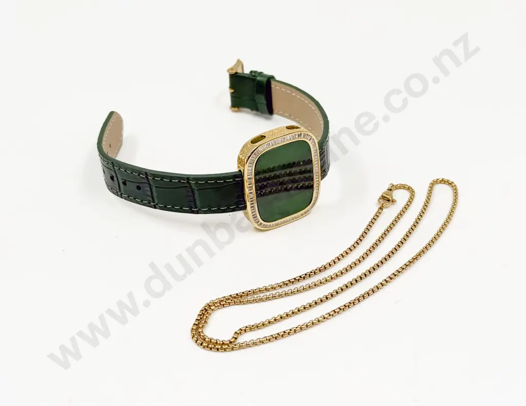 .925 Silver Gilt Jade Pendant Watch with Strap Image 1++