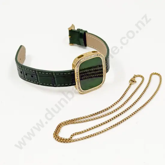 .925 Silver Gilt Jade Pendant Watch with Strap