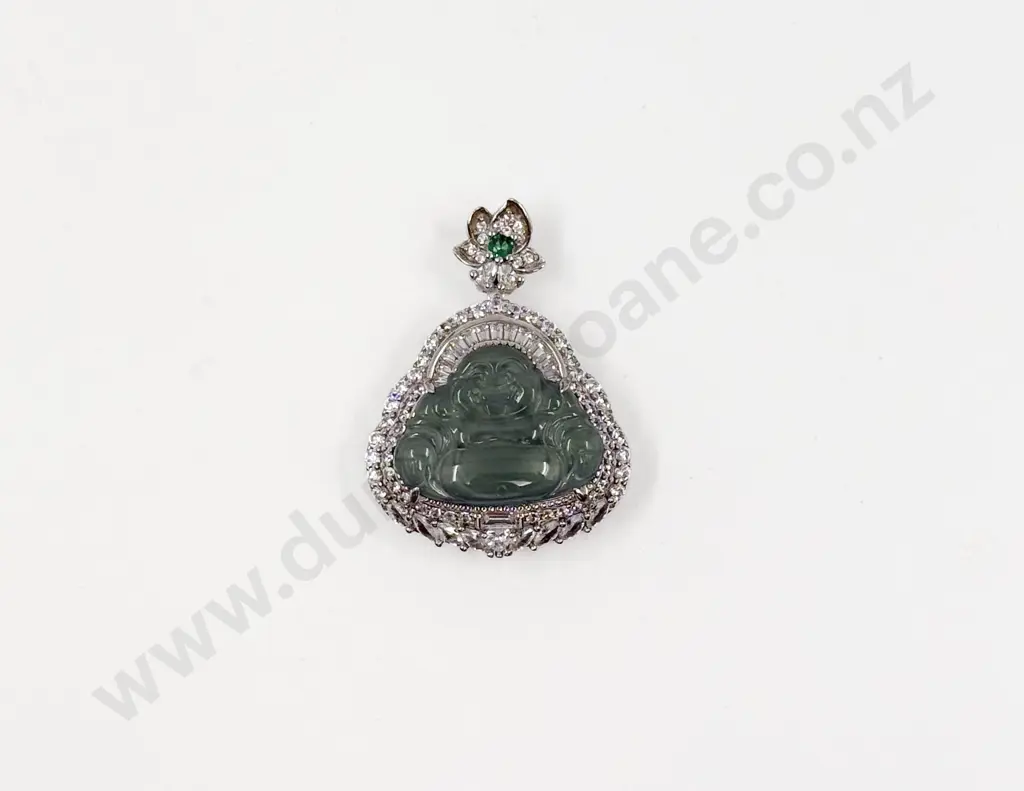 S/S Green Jade Vinaigrette Buddha Pendent Image 1++