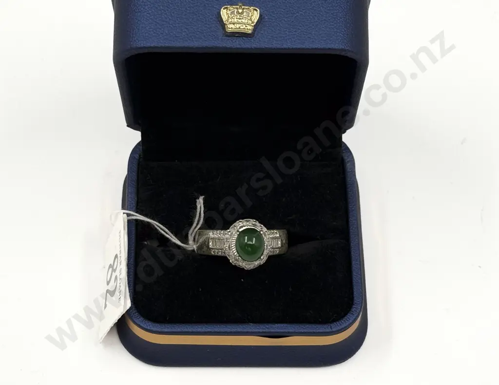Single Stone Green Jade and Diamond Paste Ring Image 1++