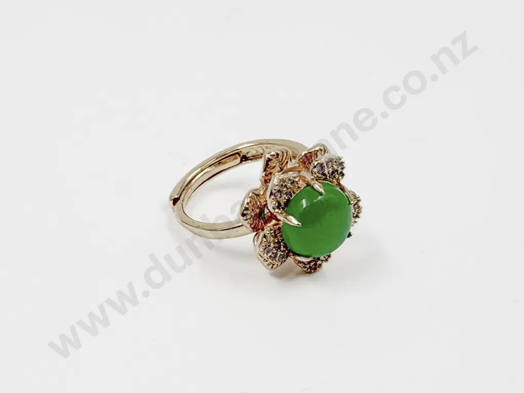 Gold Plated Jade and Diamanté Floret Cluster Fidget Ring Image 1++