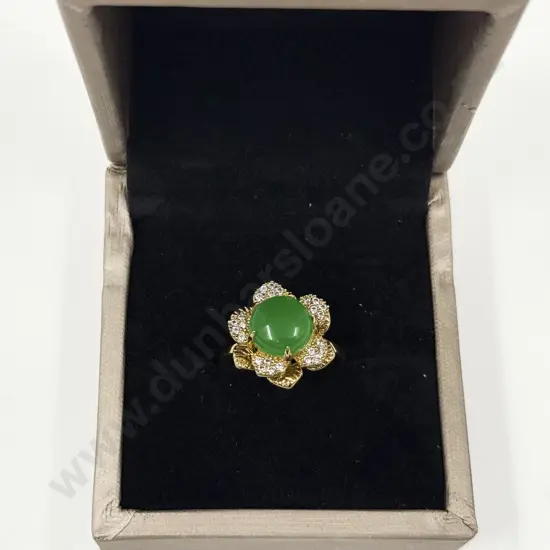 Gold Plated Jade and Diamanté Floret Cluster Fidget Ring