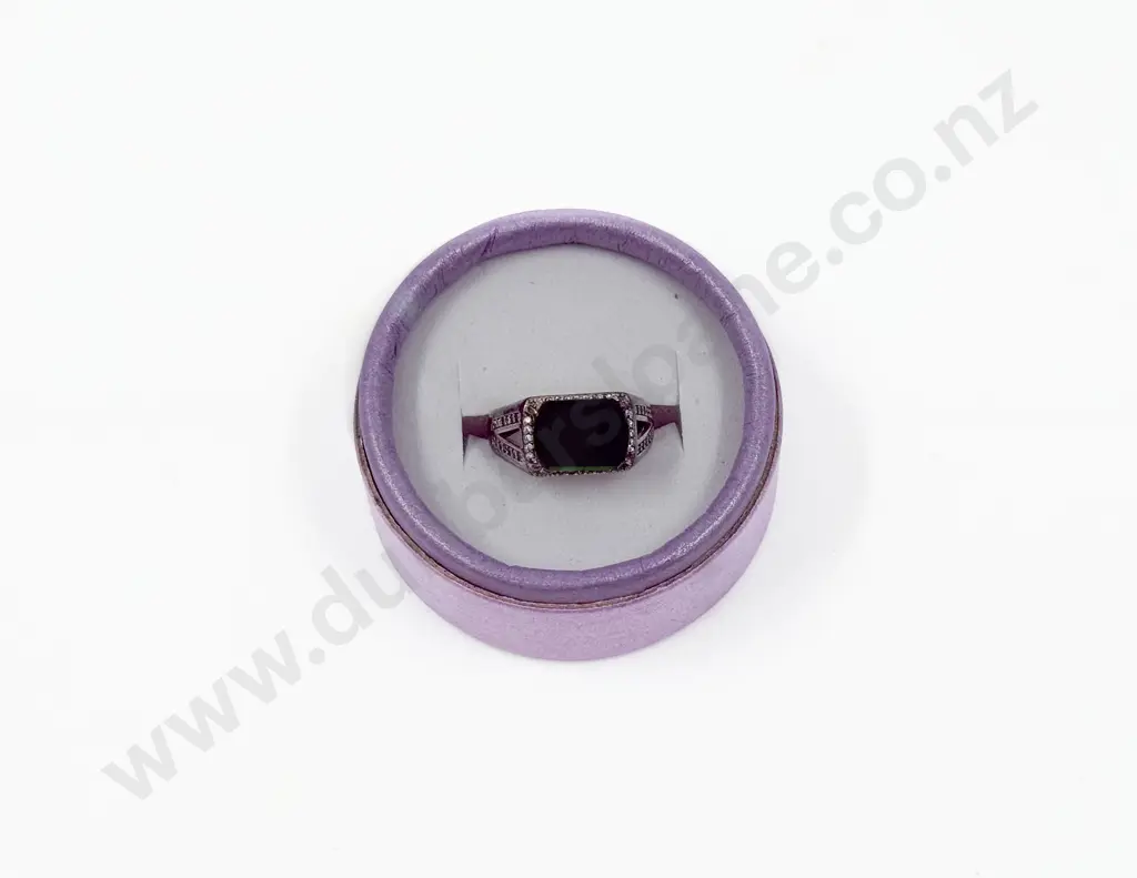 S/S Green Jade Signet Ring Image 1++