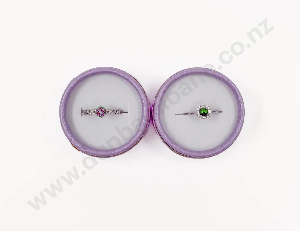 Sterling Silver Single Jade Stone and Diamanté Ring and Other Image 1++