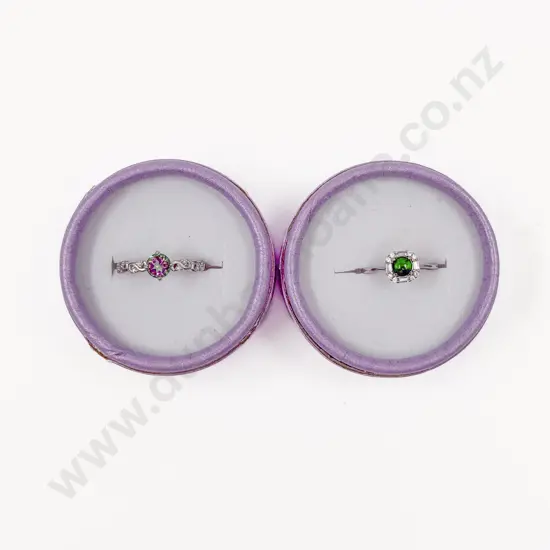 Sterling Silver Single Jade Stone and Diamanté Ring and Other