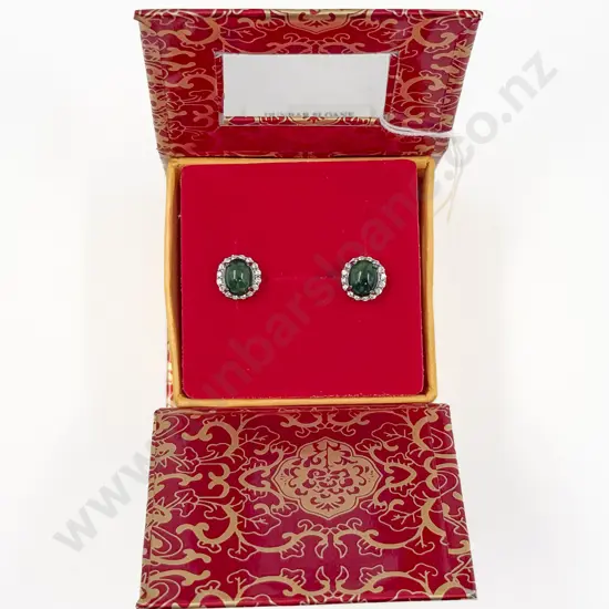 S/S Green Jade and Diamanté Stud Earrings