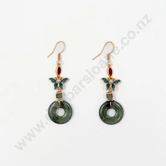 Jade and Butterfly Pendant Drop Earrings