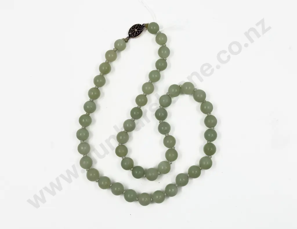 Single Strand Beaded Jade Necklace with S/S Clasp Image 1++