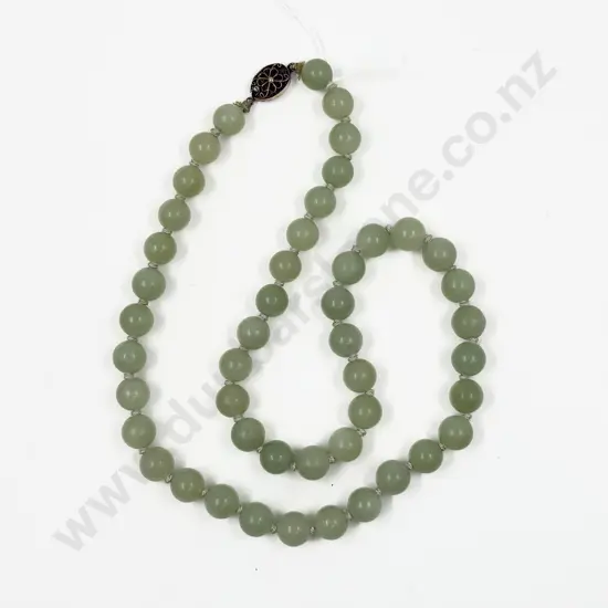 Single Strand Beaded Jade Necklace with S/S Clasp