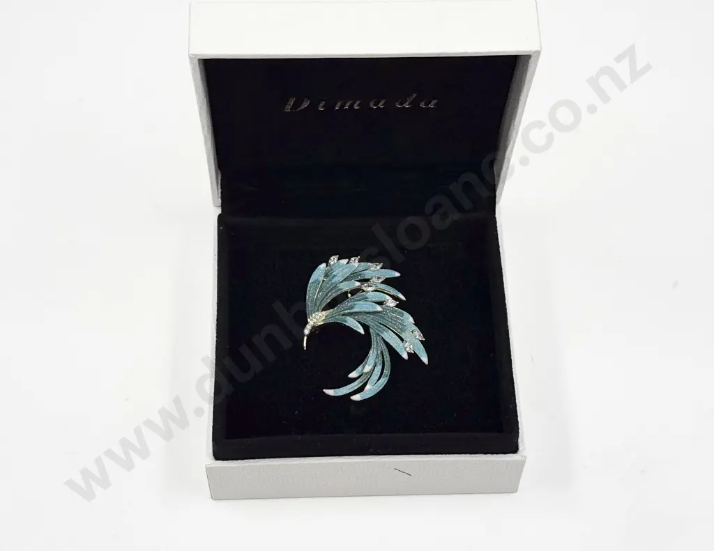 'Luxury Blue Palace Feather' Enamel and Crystal Brooch Image 1++