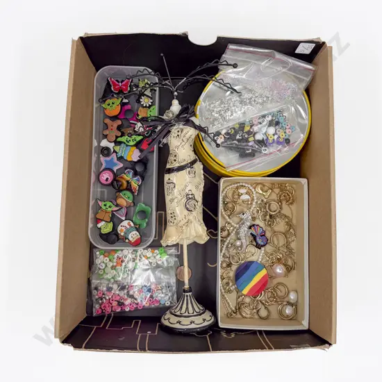 Collection of Assorted Costume Jewellery Mannequin Jewellery Stand Loose Bead and Jibbitz Charms