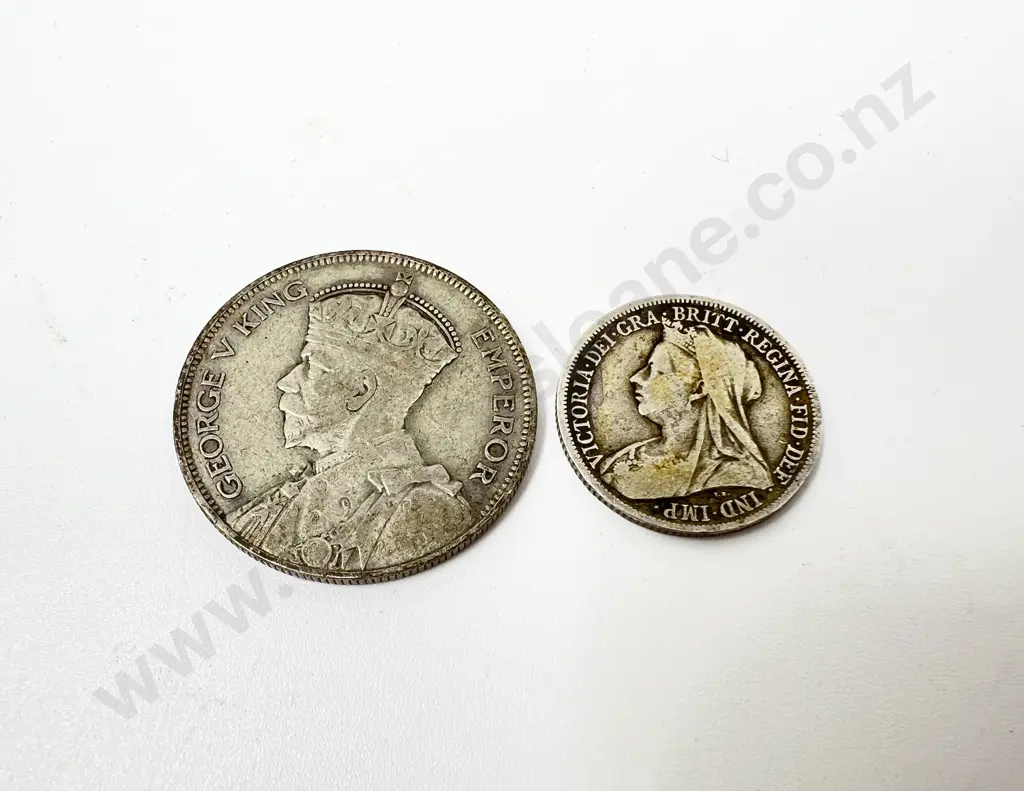 UK 1898 Silver Shilling and NZ 1934 Half Crown Image 1++