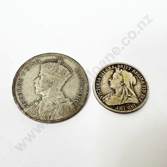 UK 1898 Silver Shilling and NZ 1934 Half Crown