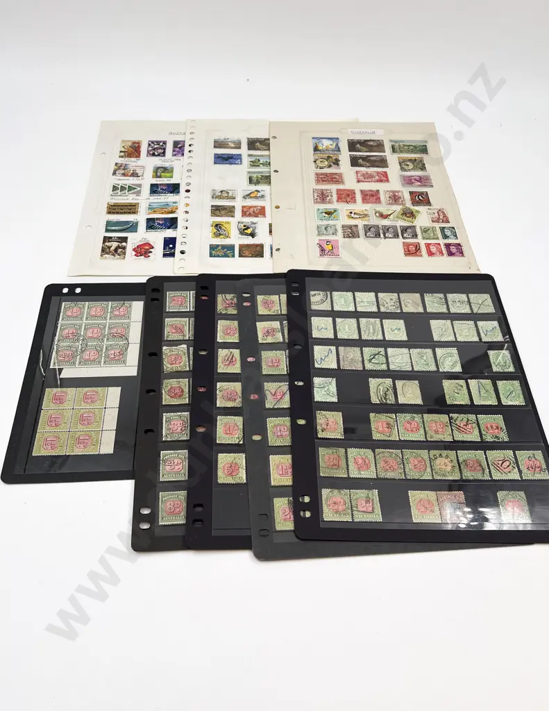 Four Stock Book Pages Australian Victoria NSW Postage Due Stamps & Three Pages Image 1++