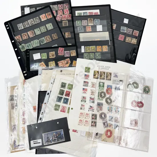 Vintage USA 12 Loose Stock Book Pages of Stamps and Two Stock Book Albums